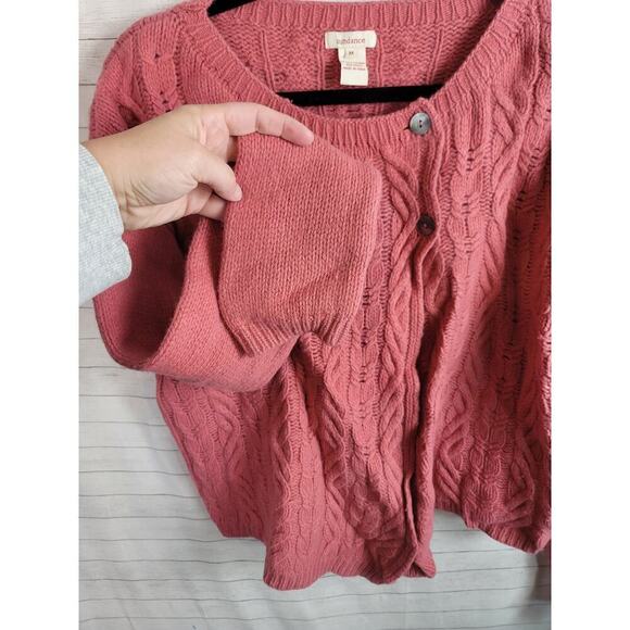 SUNDANCE MERINO WOOL CABLE KNIT  CARDIGAN SWEATER IN ROSE PINK, SZ MEDIUM - Picture 2 of 10